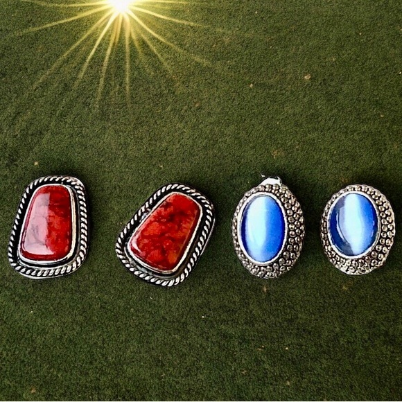 Vintage Earrings Silvertone and Faux Gemstones Screwback + Clip On 2 pairs - Picture 11 of 12